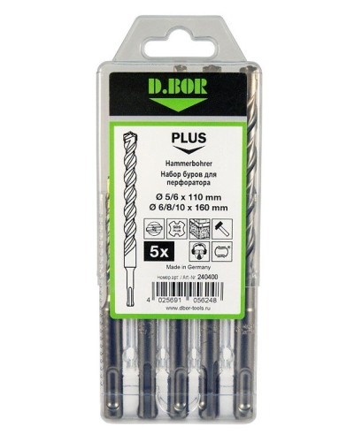 Набор буров SDS-plus V PLUS 5шт, 2-cutting (240400): Набор буров SDS-plus (5,6х110 мм; 6,8,10х160 мм) в Арзамасе