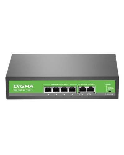 DSP204F-2F-T80 DSP204F-2F-T80 V1 (L2) 6х100Мбит/с 4PoE 4PoE+ 80W. Коммутатор с питанием по PoE. Digma в Арзамасе