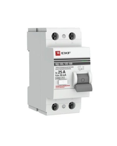 УЗО ВД-100 2P 25А 30мА тип AC эл-мех  PROxima (elcb-2-25-30-em-pro). Выключатель дифференциального тока (УЗО). EKF в Арзамасе