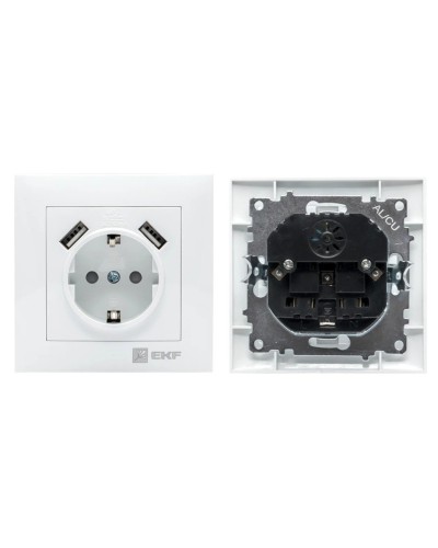 Валенсия розетка 1-местная с/з 16А (EWR16-028-10-2USB). Розетка 1-местная с/з 16А. EKF в Арзамасе