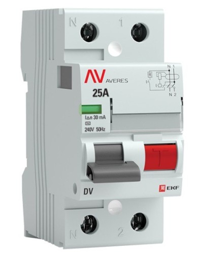 DV 2P 25А/ 30мА (AC)  AVERES (rccb-2-25-30-ac-av). Выключатели дифференциального тока (УЗО). EKF в Арзамасе