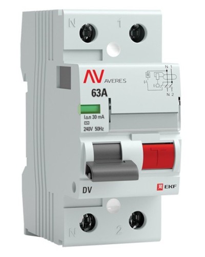 DV 2P 63А/ 30мА (AC)  AVERES (rccb-2-63-30-ac-av). Выключатели дифференциального тока (УЗО). EKF в Арзамасе