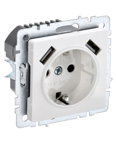 Розетка с з/к с USB A+A 2,1А РЮш10-1-БрБ белый BRITE (BR-R14-16-U21-D21-K01). Розетка с заземлением с защитными шторками, 2,1А. IEK в Арзамасе