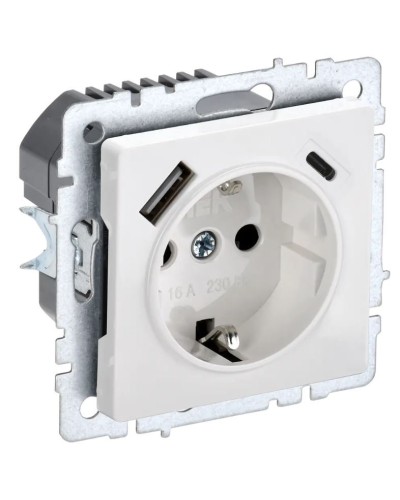 Розетка с з/к с USB A+C 18Вт РЮш11-1-БрБ белый BRITE (BR-R14-16-U22-018-K01). Розетка с заземлением с защитными шторками, 18Вт. IEK в Арзамасе