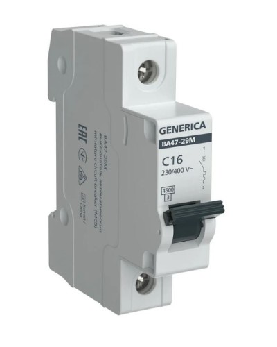 GENERICA ВА47-29М 1P C 16А 4,5кА (MVA21-1-016-C-G). Автоматический выключатель. IEK в Арзамасе