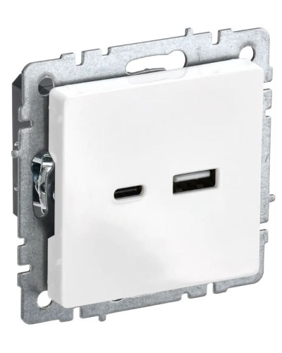 Розетка USB A+C 18Вт РЮ11-1-БрБ белый BRITE (BR-U22-018-K01). Розетка USB. IEK в Арзамасе