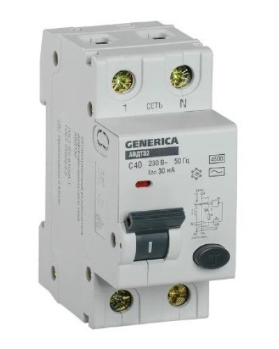 GENERICA АВДТ 32 C40 2Р 30мА (MAD25-5-040-C-30). Автоматический выключатель дифференциального тока. IEK в Арзамасе