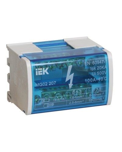 ШНК 2х7 L+PEN (YND10-2-07-100). Шина на DIN-рейку в корпусе (кросс-модуль). IEK в Арзамасе