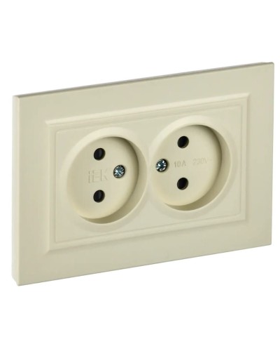 Розетка 2-местная без з/к РСш12-2-БрКр бежевый BRITE (BR-R23-10-K10-F). Розетка без заземления с защитными шторками в сборе. IEK в Арзамасе