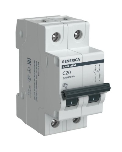 GENERICA ВА47-29М 2P C 20А 4,5кА (MVA21-2-020-C-G). Автоматический выключатель. IEK в Арзамасе