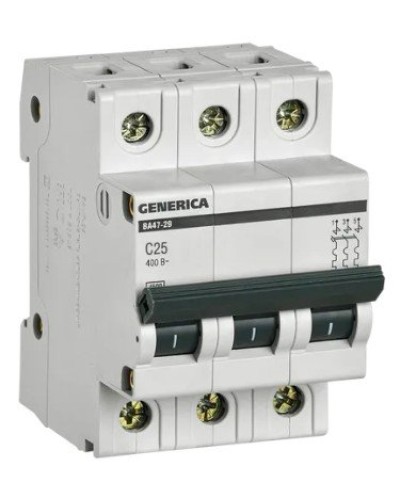 GENERICA ВА47-29 3P C 25А 4,5кА (MVA25-3-025-C). Автоматический выключатель. IEK в Арзамасе