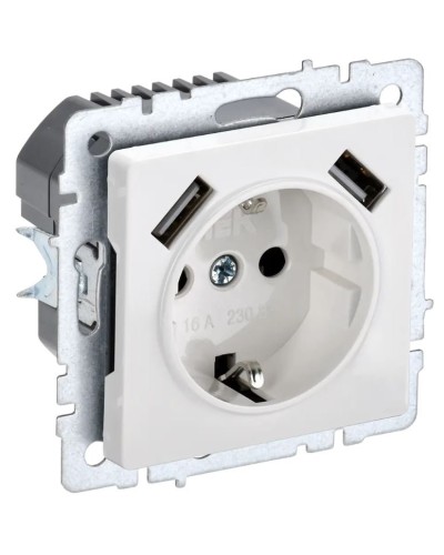 Розетка с з/к с USB A+A 3,1А РЮш10-2-БрБ белый BRITE (BR-R14-16-U21-D31-K01). Розетка с заземлением с защитными шторками, 3,1А. IEK в Арзамасе