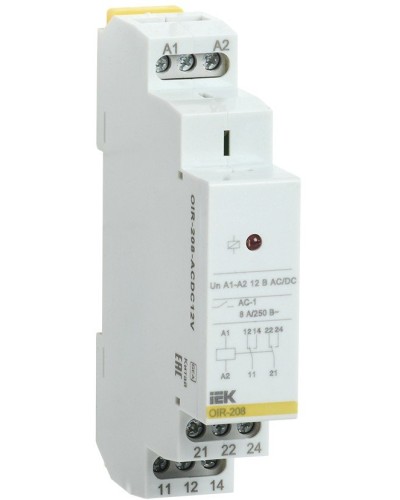 Реле промежуточное модульное OIR 2 контакта 8А 12В AC/DC (OIR-208-ACDC12V). Реле промежуточное модульное. IEK в Арзамасе
