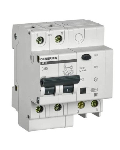 GENERICA АД12 2Р 50А 30мА (MAD15-2-050-C-030). Автоматический выключатель дифференциального тока. IEK в Арзамасе