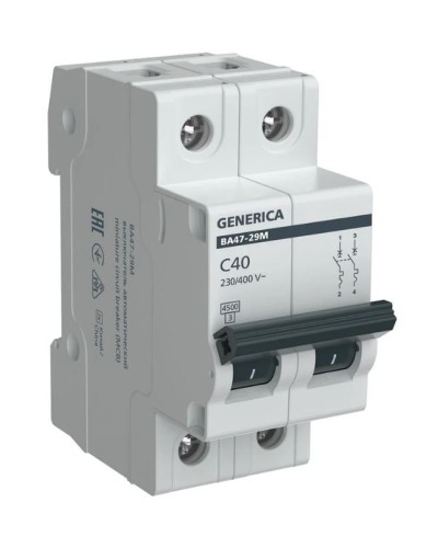 GENERICA ВА47-29М 2P C 40А 4,5кА (MVA21-2-040-C-G). Автоматический выключатель. IEK в Арзамасе
