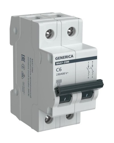 GENERICA ВА47-29М 2P C 6А 4,5кА (MVA21-2-006-C-G). Автоматический выключатель. IEK в Арзамасе