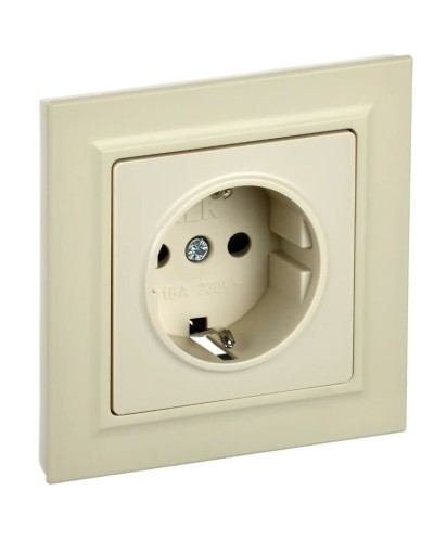 Розетка с з/к РСР14-1-0-БрКр бежевый BRITE (BR-R14-16-K10-F). Розетка с заземлением с защитными шторками в сборе. IEK в Арзамасе