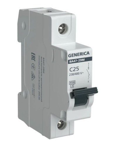 GENERICA ВА47-29М 1P C 25А 4,5кА (MVA21-1-025-C-G). Автоматический выключатель. IEK в Арзамасе