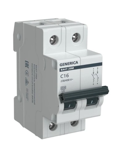 GENERICA ВА47-29М 2P C 16А 4,5кА (MVA21-2-016-C-G). Автоматический выключатель. IEK в Арзамасе