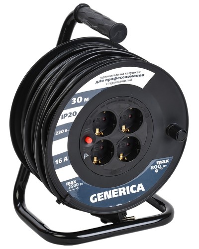 УК30 4 места 2P+PE, 30м GENERICA (WKP20-16-04-30-G). Удлинитель на катушке с термозащитой, 3х1,5кв.мм. IEK в Арзамасе