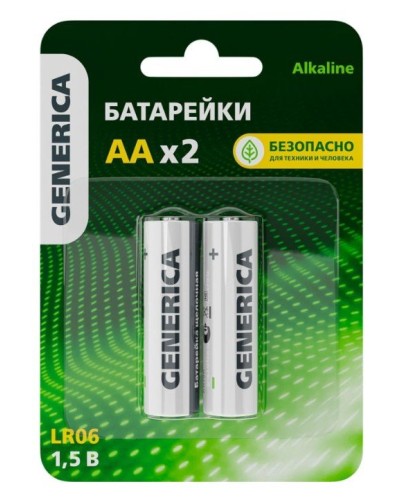 Батарейка Alkaline LR06/AA GENERICA (2 шт) (ABT-LR06-ST-L02-G). Батарейка щелочная. IEK в Арзамасе