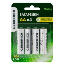 Батарейка Alkaline LR06/AA GENERICA (4 шт) (ABT-LR06-ST-L04-G). Батарейка щелочная. IEK