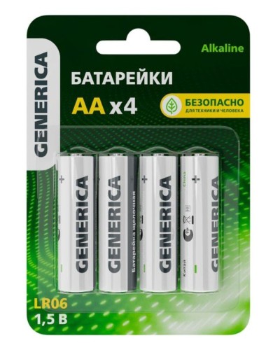 Батарейка Alkaline LR06/AA GENERICA (4 шт) (ABT-LR06-ST-L04-G). Батарейка щелочная. IEK в Арзамасе