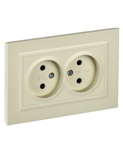 Розетка 2-местная без з/к РС12-2-БрКр бежевый BRITE (BR-R20-10-K10-F). Розетка без заземления без защитных шторок в сборе. IEK в Арзамасе