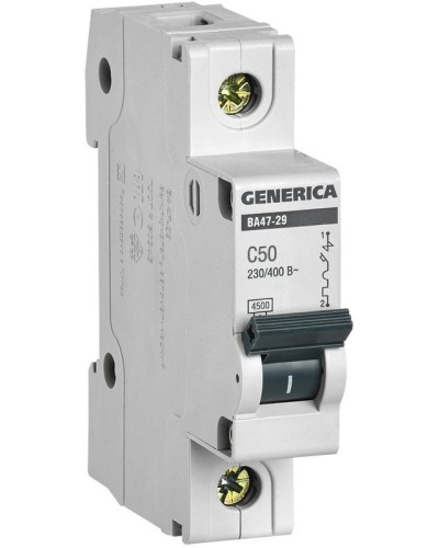 GENERICA ВА47-29 1P C 50А 4,5кА (MVA25-1-050-C). Автоматический выключатель. IEK в Арзамасе