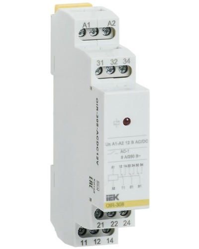 Реле промежуточное модульное OIR 3 контакта 8А 12В AC/DC (OIR-308-ACDC12V). Реле промежуточное модульное. IEK в Арзамасе