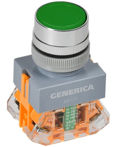 Кнопка D7-11T d=22мм зеленая GENERICA (BBT50-11T-3-21-K06-G). Кнопка управления с фиксацией. IEK в Арзамасе