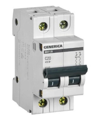 GENERICA ВА47-29 2P C 20А 4,5кА (MVA25-2-020-C). Автоматический выключатель. IEK в Арзамасе