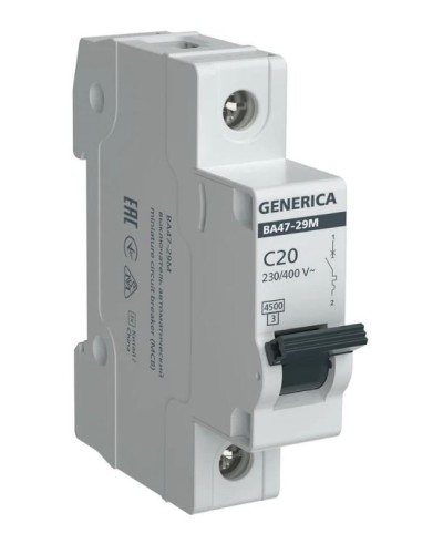 GENERICA ВА47-29М 1P C 20А 4,5кА (MVA21-1-020-C-G). Автоматический выключатель. IEK в Арзамасе