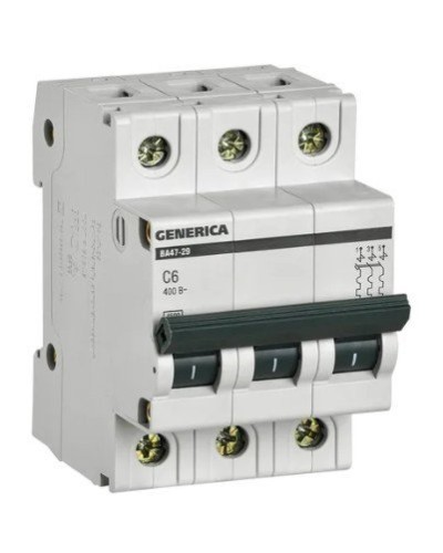 GENERICA ВА47-29 3P C 6А 4,5кА (MVA25-3-006-C). Автоматический выключатель. IEK в Арзамасе