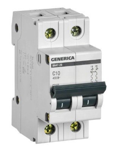 GENERICA ВА47-29 2P C 10А 4,5кА (MVA25-2-010-C). Автоматический выключатель. IEK в Арзамасе