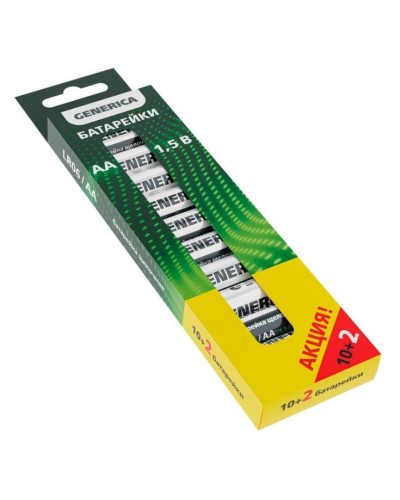 Батарейка Alkaline LR06/AA GENERICA (12 шт) ПРОМО (ABT-LR06-ST-B12-G). Батарейка щелочная. IEK в Арзамасе