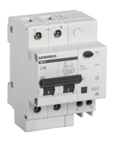 GENERICA АД12 2Р 40А 30мА (MAD15-2-040-C-030). Автоматический выключатель дифференциального тока. IEK в Арзамасе