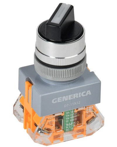 Переключатель D7-11X22 на 2 положения черный GENERICA (BSW50-11X22-3-22-2-K02-G). Переключатель с самовозвратом. IEK в Арзамасе