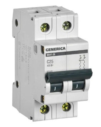 GENERICA ВА47-29 2P C 25А 4,5кА (MVA25-2-025-C). Автоматический выключатель. IEK в Арзамасе