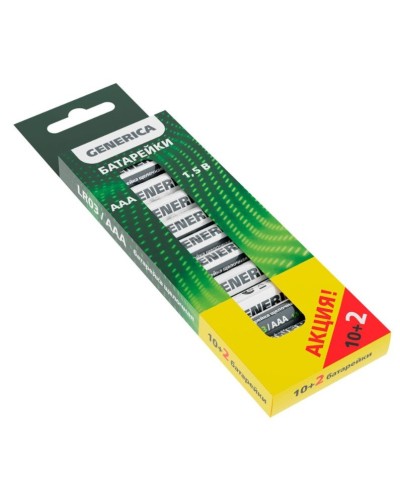 Батарейка Alkaline LR03/AAA GENERICA (12 шт) ПРОМО (ABT-LR03-ST-B12-G). Батарейка щелочная. IEK в Арзамасе
