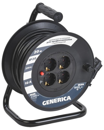 УК20 4 места 2P+PE, 20м GENERICA (WKP10-10-04-20-G). Удлинитель на катушке с термозащитой, 3х1,0кв.мм. IEK в Арзамасе