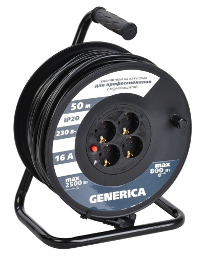 УК50 4 места 2P+PE, 50м GENERICA (WKP20-16-04-50-G). Удлинитель на катушке с термозащитой, 3х1,5кв.мм. IEK в Арзамасе