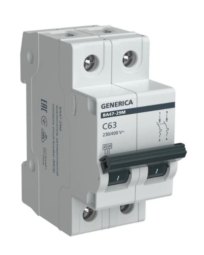 GENERICA ВА47-29М 2P C 63А 4,5кА (MVA21-2-063-C-G). Автоматический выключатель. IEK в Арзамасе