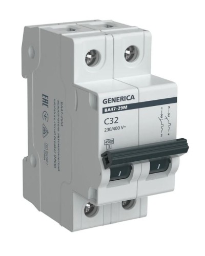GENERICA ВА47-29М 2P C 32А 4,5кА (MVA21-2-032-C-G). Автоматический выключатель. IEK в Арзамасе