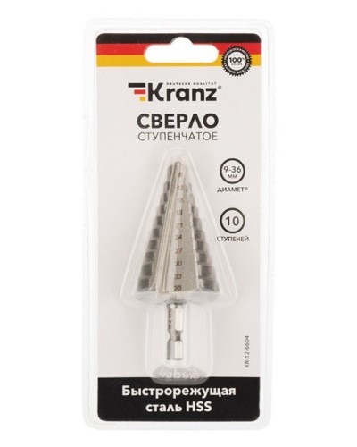 Сверло по металлу ступенчатое 9,0-36,0 мм 110 mm 62 HRC Kranz (KR-12-6604): Сверло по металлу шлифованное в Арзамасе