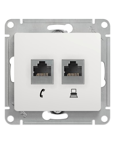 Glossa розетка RJ11+RJ45, 2-местная, кат. 5Е, скрытой установки, механизм, белый (GSL000185). Розетка компьютерная + телефонная. Systeme Electric в Арзамасе