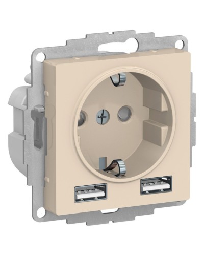 AtlasDesign розетка 1-местная с 2 USB A+A, скрытой установки, механизм, бежевый (ATN000230). Розетка с USB. Systeme Electric в Арзамасе