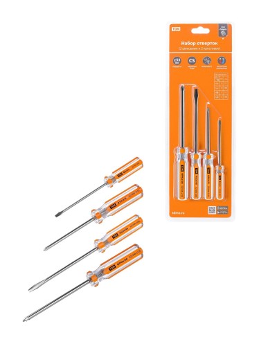 Набор отверток 4шт.: SL3x75, SL5х100, PH1х75, PH2х100, блистер, CS Гранит TDM (SQ1013-0101). Набор отверток. TDM ЕLECTRIC в Арзамасе