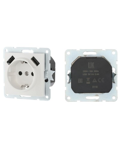 Розетка с з/к + 2xUSB разъема, 2А, белый LK60 (868004-1). Розетка. Экопласт в Арзамасе