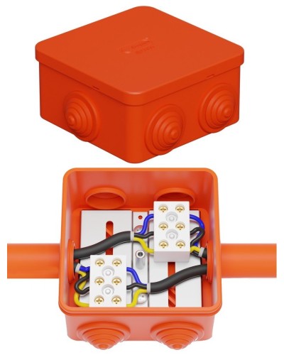 Коробка JBS080 85х85х50, 6 вых., 4P (0,15-10,0 мм²) (43311HF). Коробка монтажная, огнестойкая, без галогена. Экопласт в Арзамасе